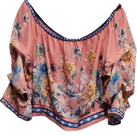 Jealous Tomato Tops - Jealous Tomato Off Shoulder Spring time Crop Top Floral Pattern Blouse  Large